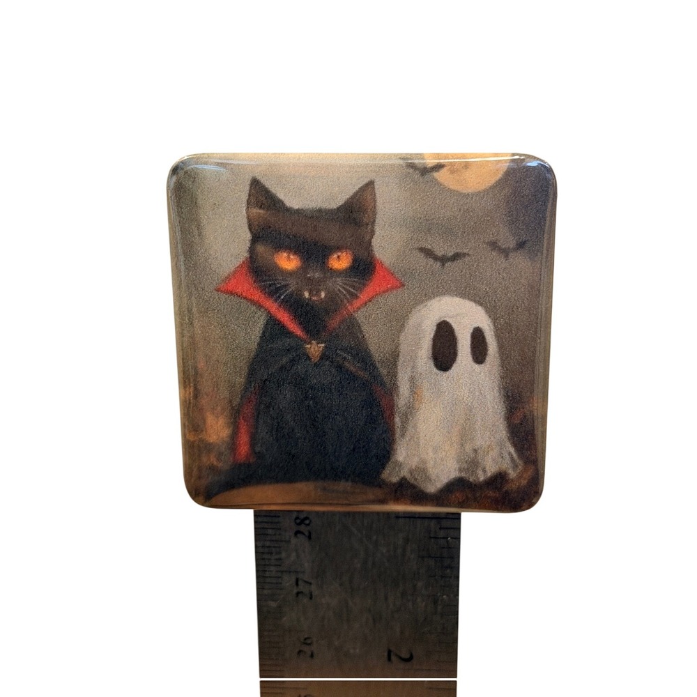 Handmade Halloween Black Cat Vampire Ghost Magnet 2x2 Spooky Gothic Decor